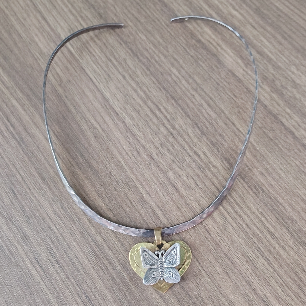 Jeep Collins Heart Butterfly Pendant With 925 Silver Collar Necklace Choker Torc